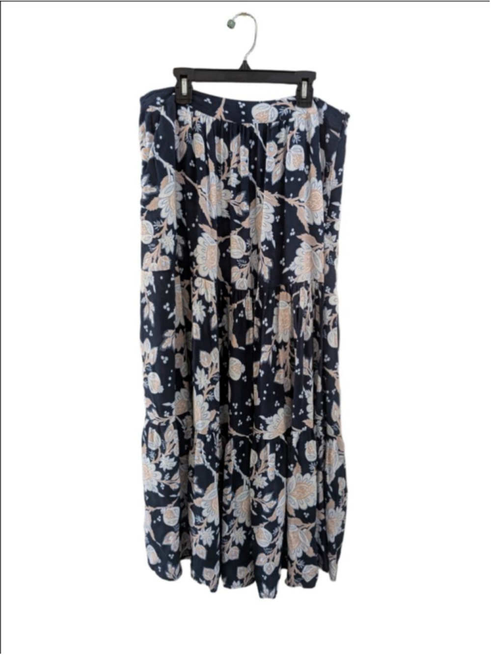 Women's Rachel Zoe Navy Beige Floral Tiered Maxi Skirt XS runs big. - Picture 2 of 6